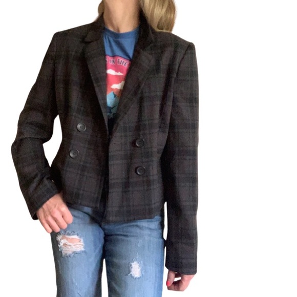 Express Jackets & Blazers - Express Black Gray CheckeredWool Blend Lined Lightweight Blazer Size 12